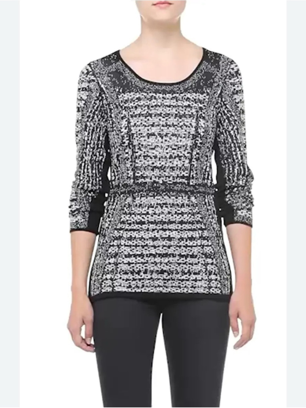 Nic + Zoe Scoop Neck Lagoon Sweater // Black & White // XL